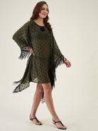 The Kaftan Company Kaftan Olive Green And Black Resort Kaftan