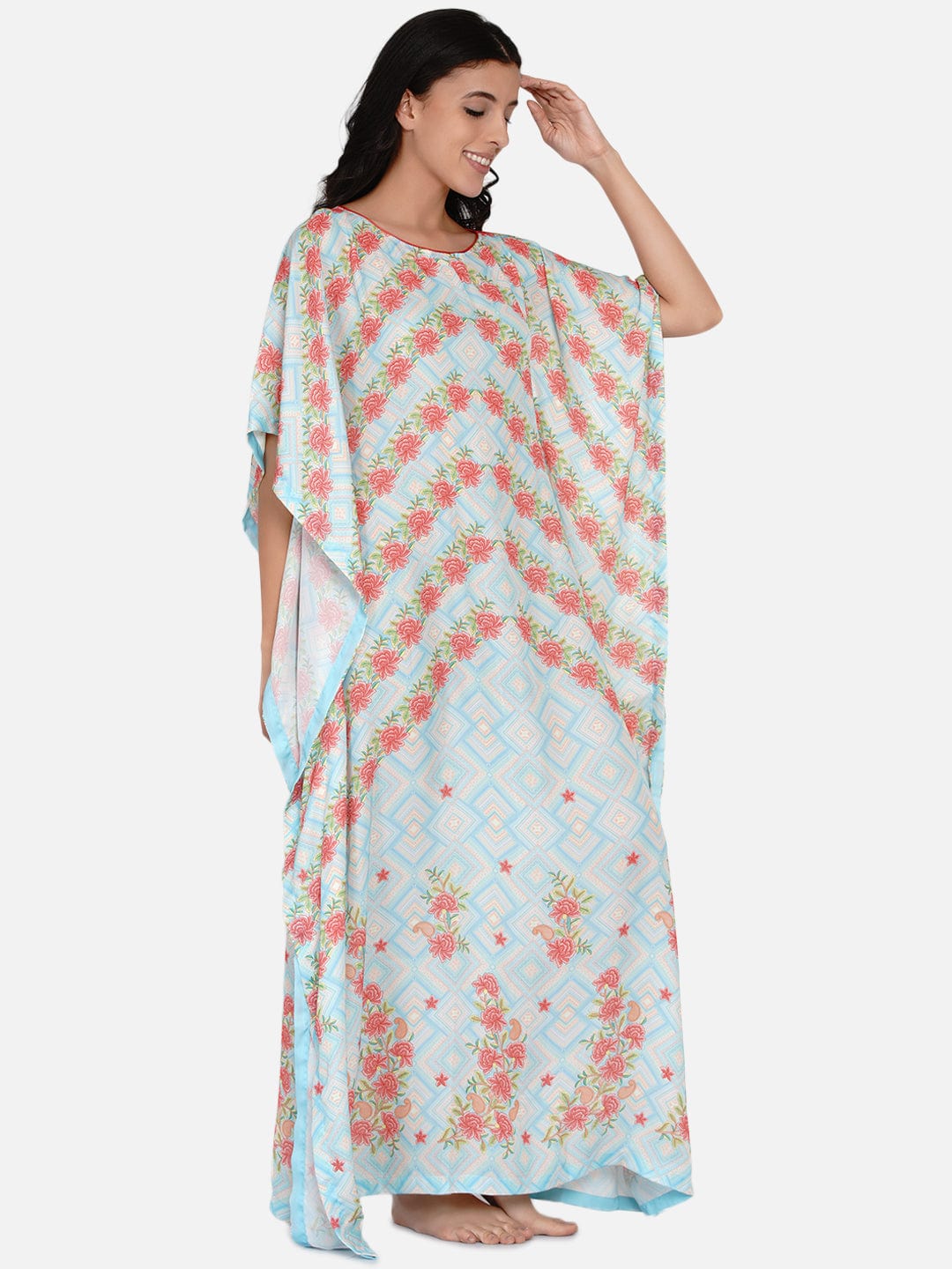 The Kaftan Company Kaftan Pastel Blue Rose Vine Kaftan - (Clearance - Final Sale)