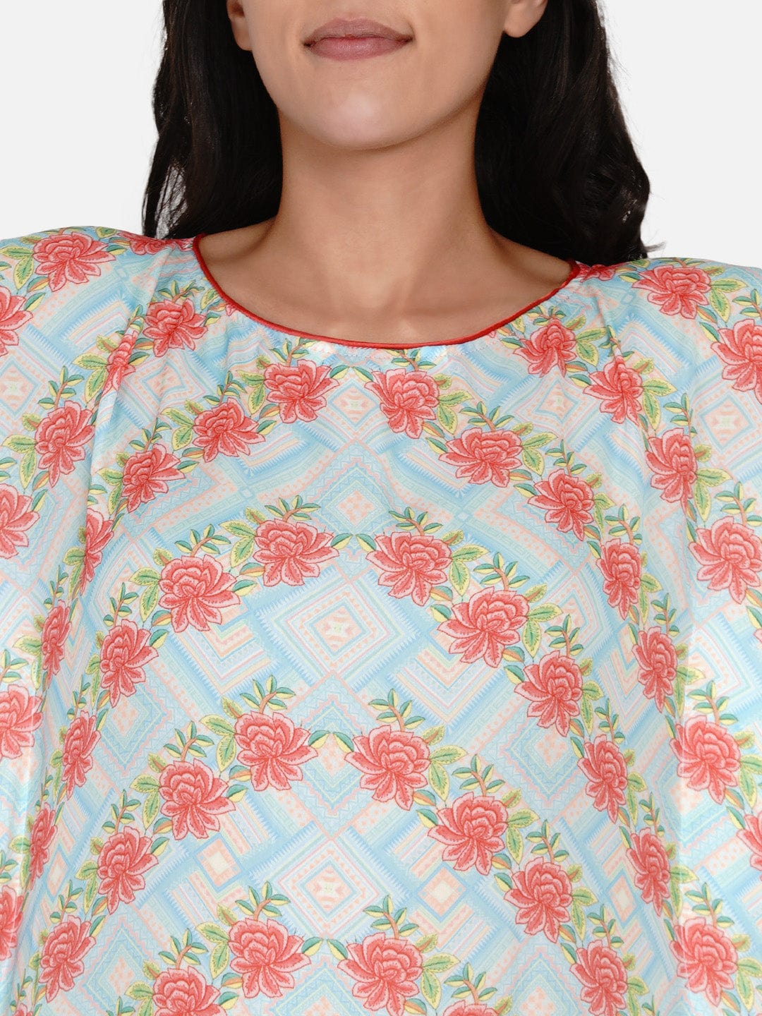 The Kaftan Company Kaftan Pastel Blue Rose Vine Kaftan - (Clearance - Final Sale)