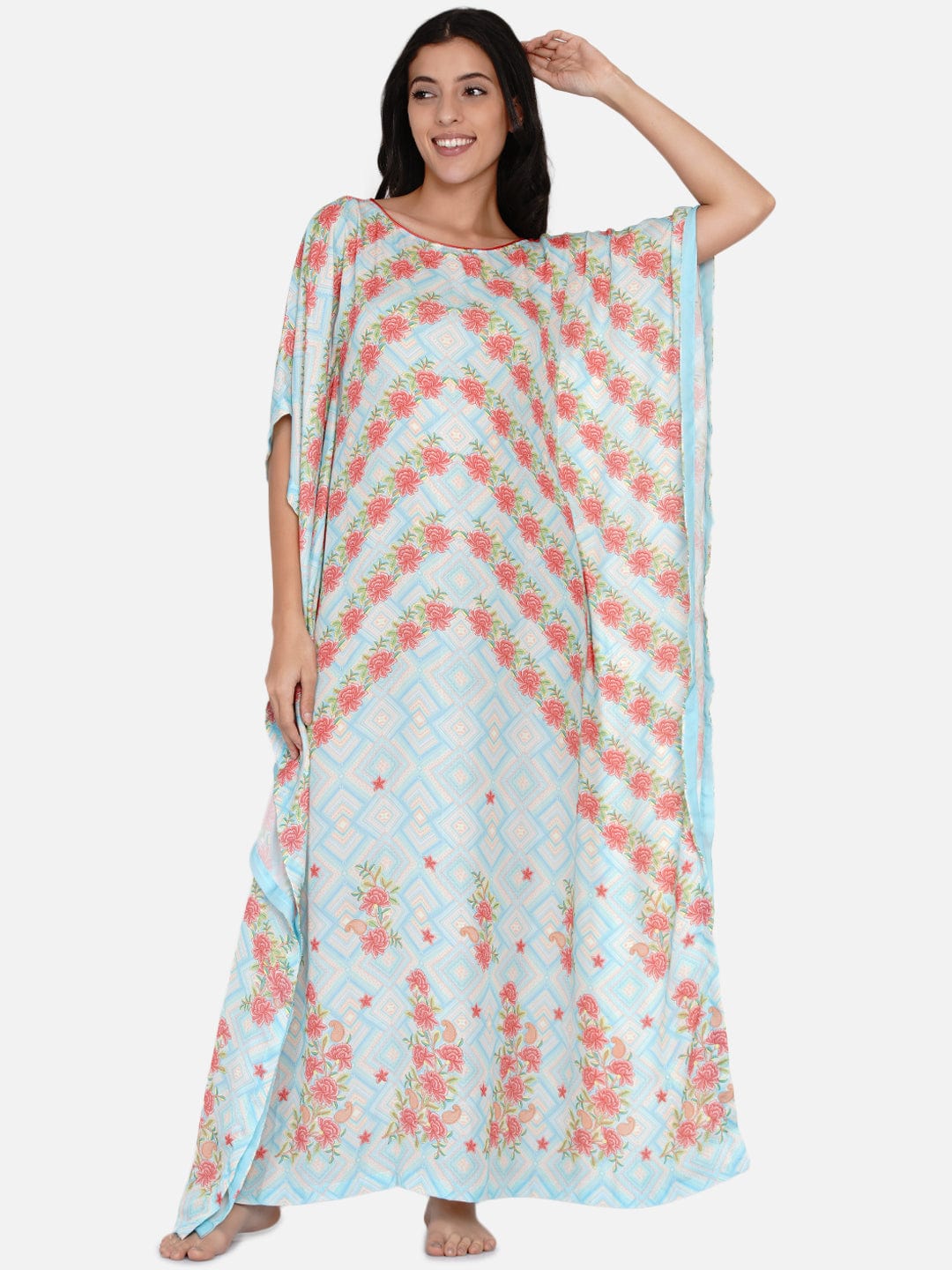 The Kaftan Company Kaftan Pastel Blue Rose Vine Kaftan - (Clearance - Final Sale)