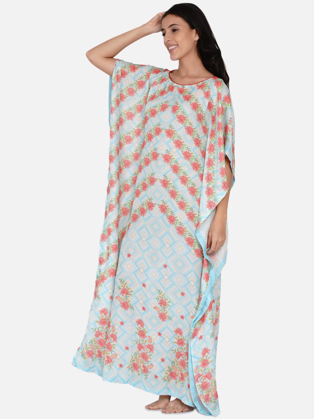 The Kaftan Company Kaftan Pastel Blue Rose Vine Kaftan - (Clearance - Final Sale)