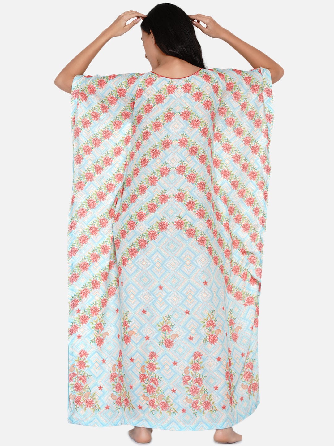 The Kaftan Company Kaftan Pastel Blue Rose Vine Kaftan - (Clearance - Final Sale)