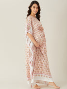 The Kaftan Company Kaftan Pastel Pink Floral Buta Loungewear Kaftan