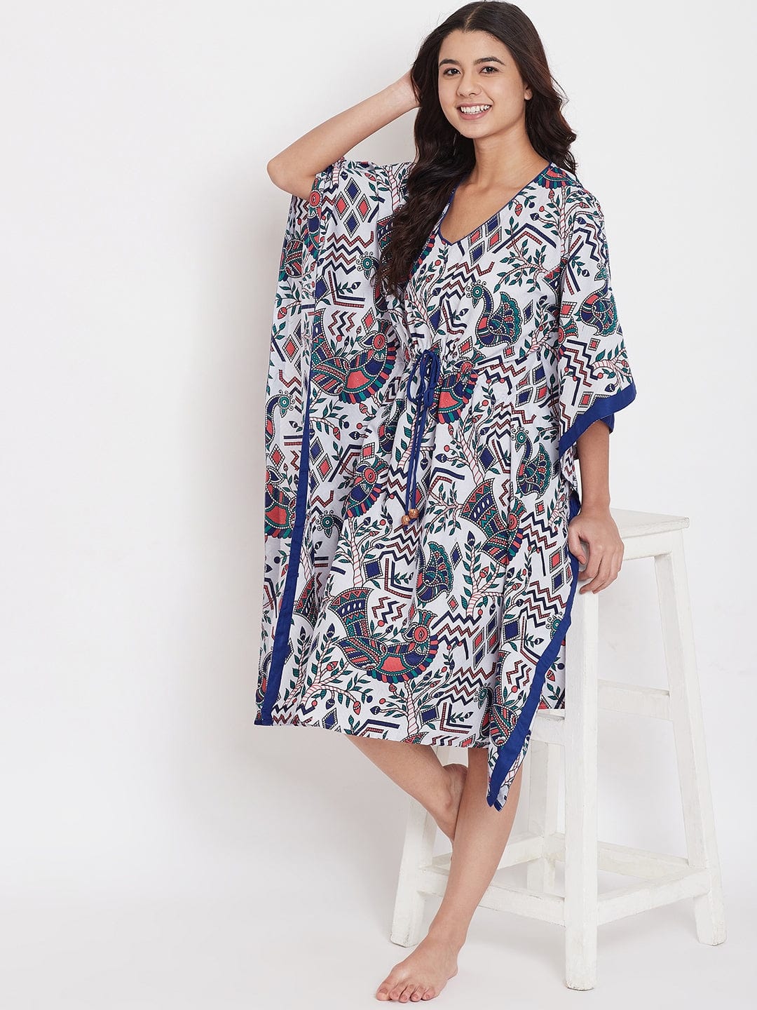 The Kaftan Company Kaftan Peacock Hand Block Cotton Kaftan