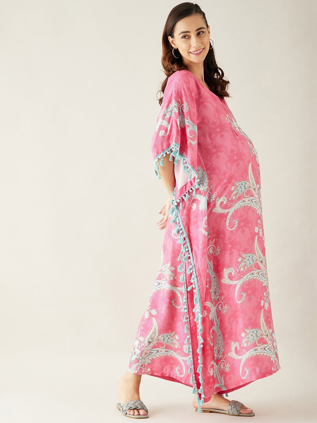 The Kaftan Company Kaftan Pink Digital Printed Day Wear Maternity Kaftan