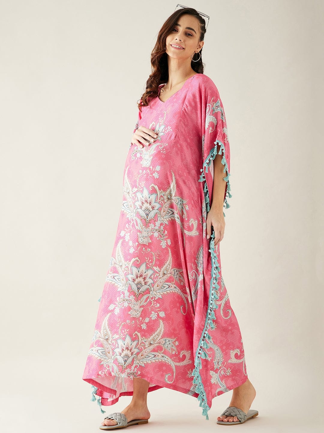 The Kaftan Company Kaftan Pink Digital Printed Day Wear Maternity Kaftan