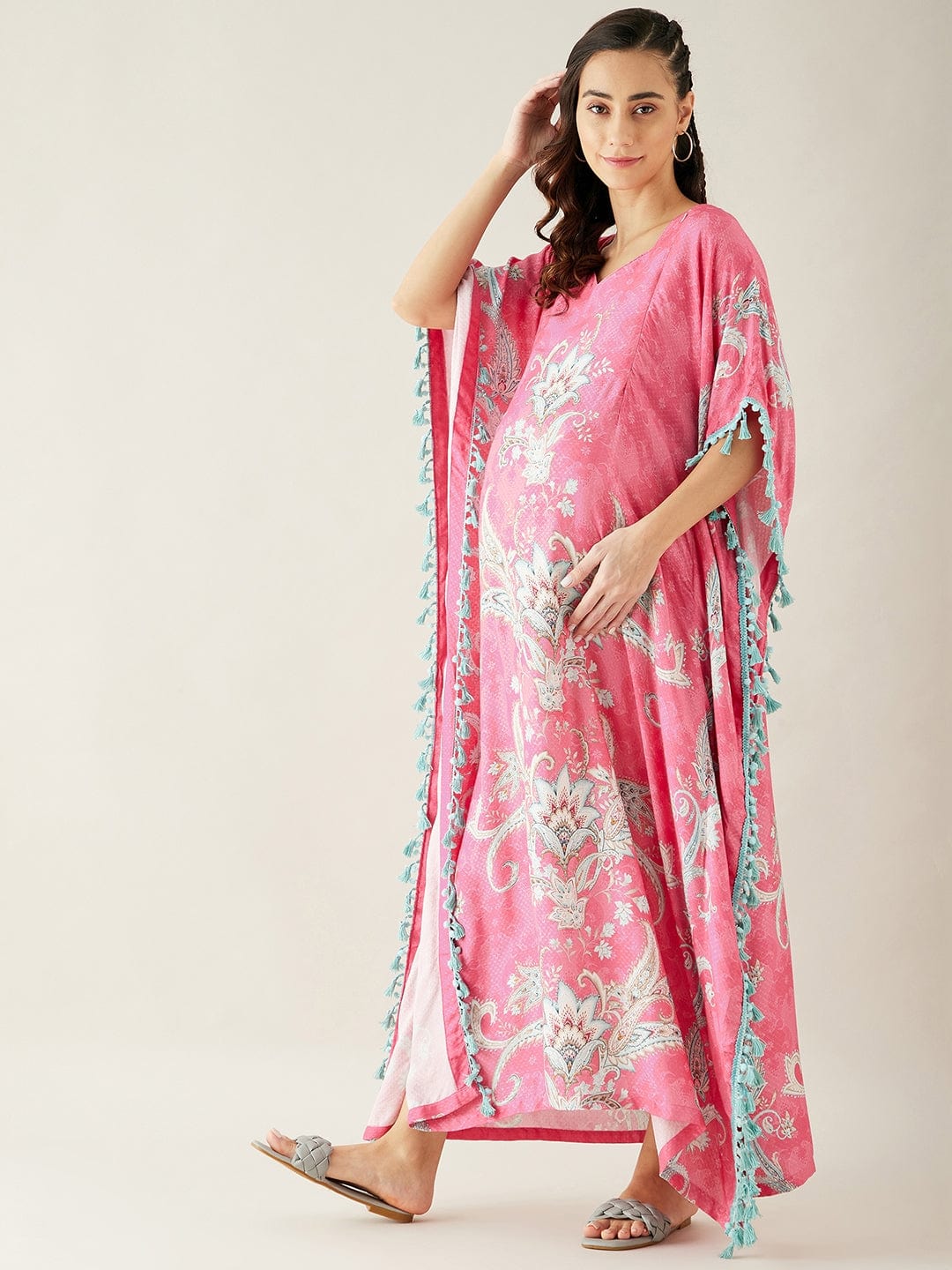 The Kaftan Company Kaftan Pink Digital Printed Day Wear Maternity Kaftan