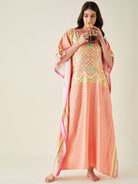 The Kaftan Company Kaftan Pink Geometric Printed Satin Kaftan