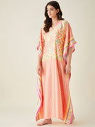 The Kaftan Company Kaftan Pink Geometric Printed Satin Kaftan