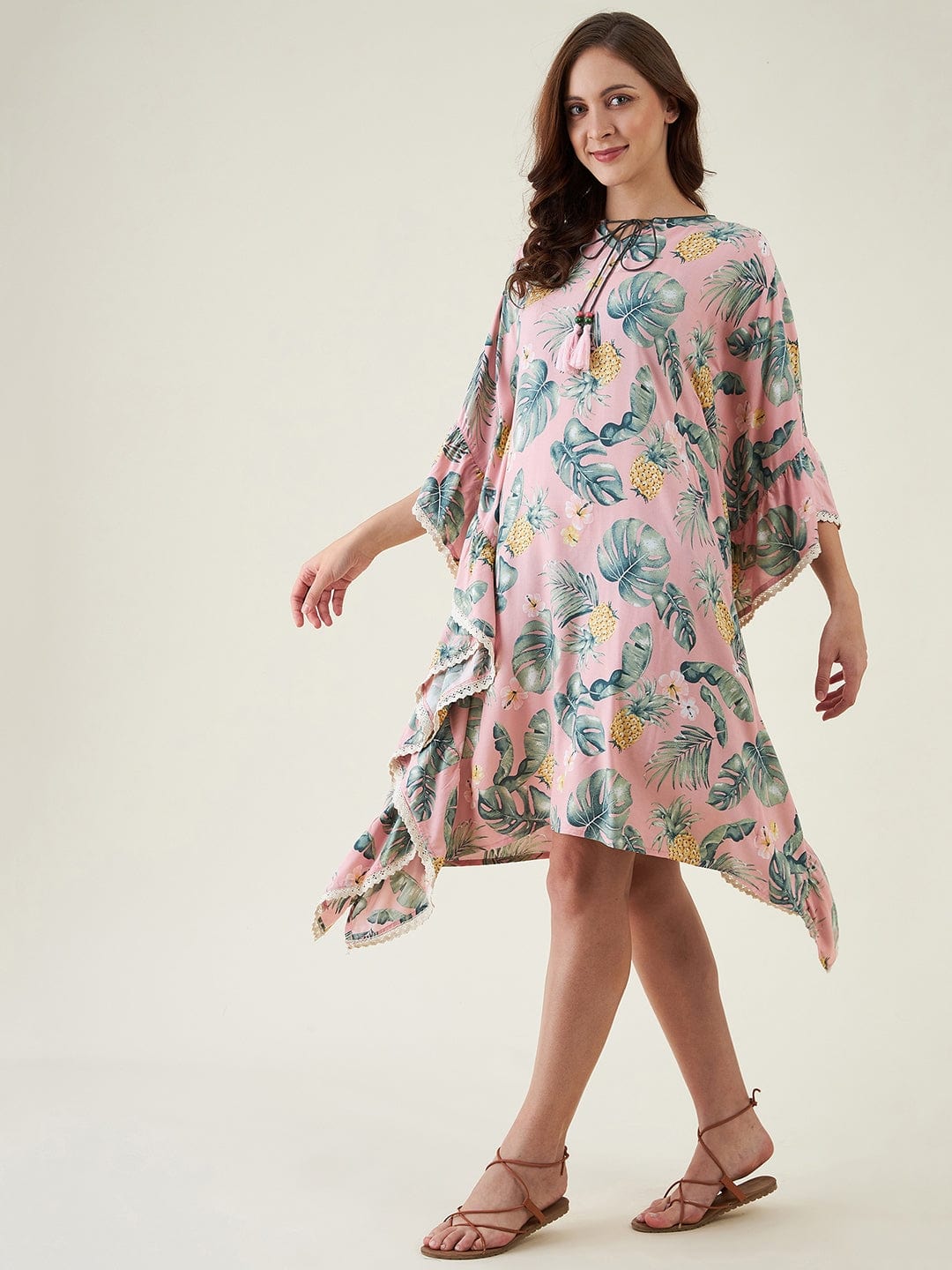 The Kaftan Company Kaftan Pink Palm Tropical Resortwear Kaftan - (Clearance - Final Sale)