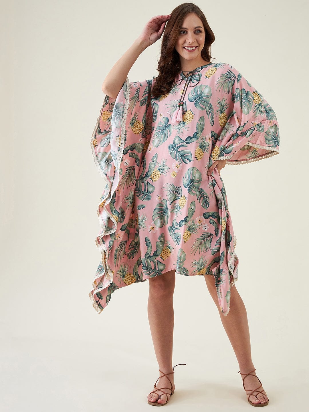 The Kaftan Company Kaftan Pink Palm Tropical Resortwear Kaftan - (Clearance - Final Sale)