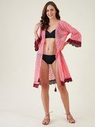 The Kaftan Company Kaftan Pink Punch Lace Resort Cover-up
