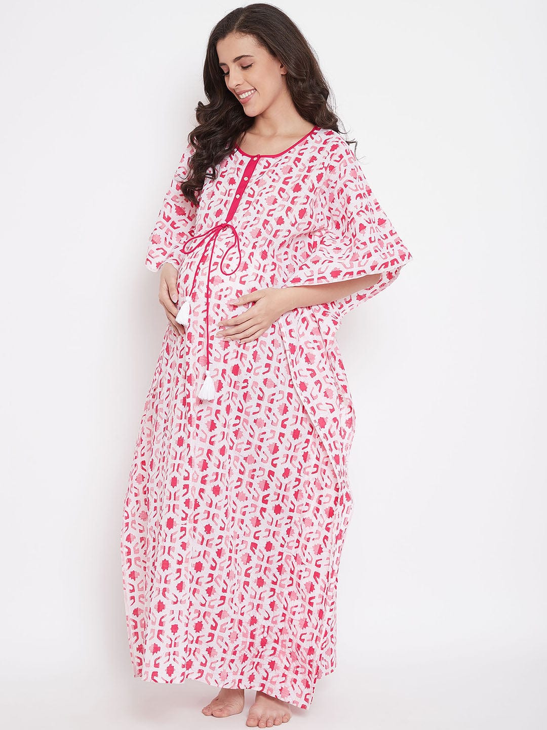 The Kaftan Company Kaftan Pink Striped Batik Hand Block Maternity Kaftan - (Clearance - Final Sale)