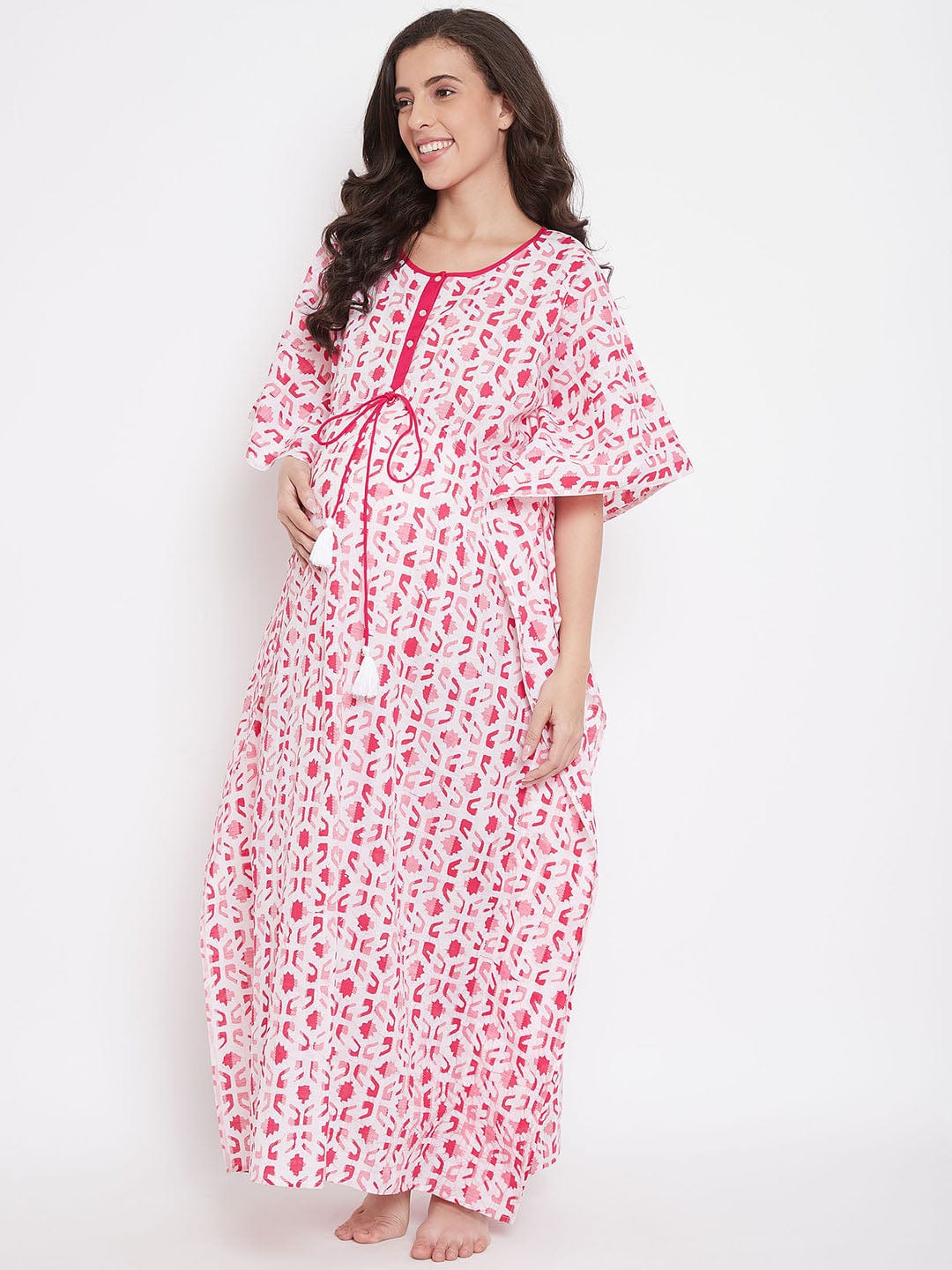 The Kaftan Company Kaftan Pink Striped Batik Hand Block Maternity Kaftan - (Clearance - Final Sale)