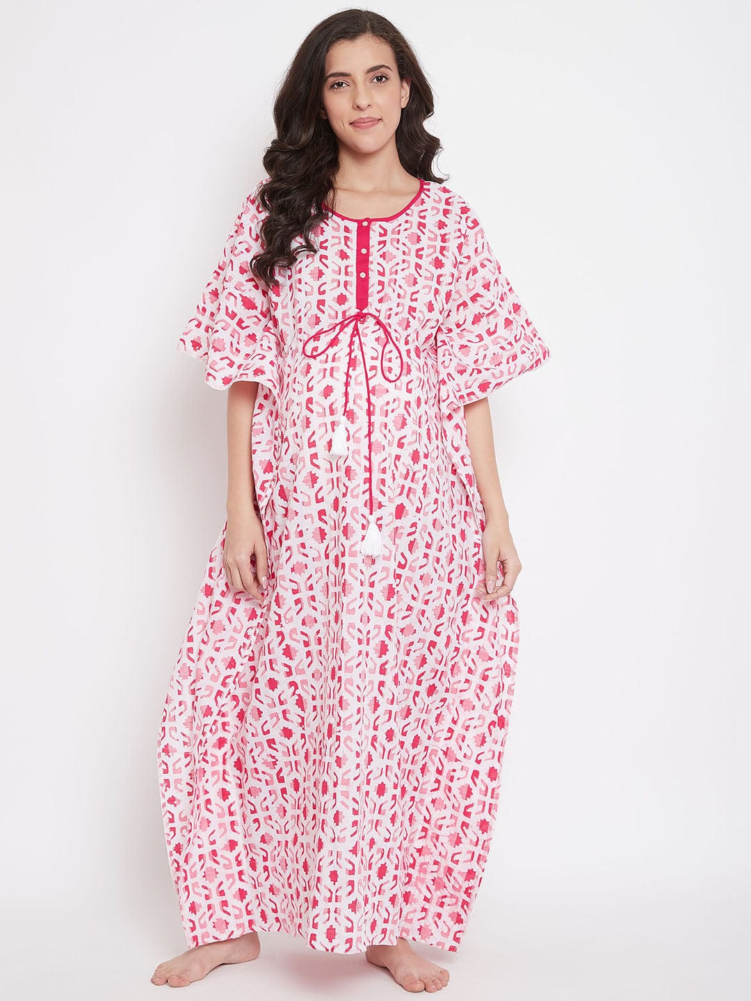 The Kaftan Company Kaftan Pink Striped Batik Hand Block Maternity Kaftan - (Clearance - Final Sale)