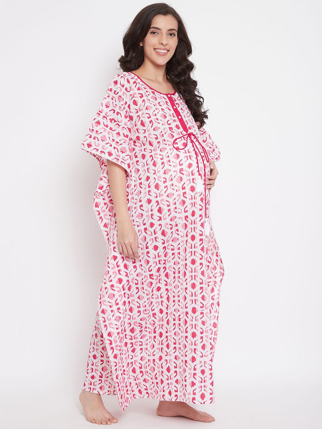 The Kaftan Company Kaftan Pink Striped Batik Hand Block Maternity Kaftan - (Clearance - Final Sale)
