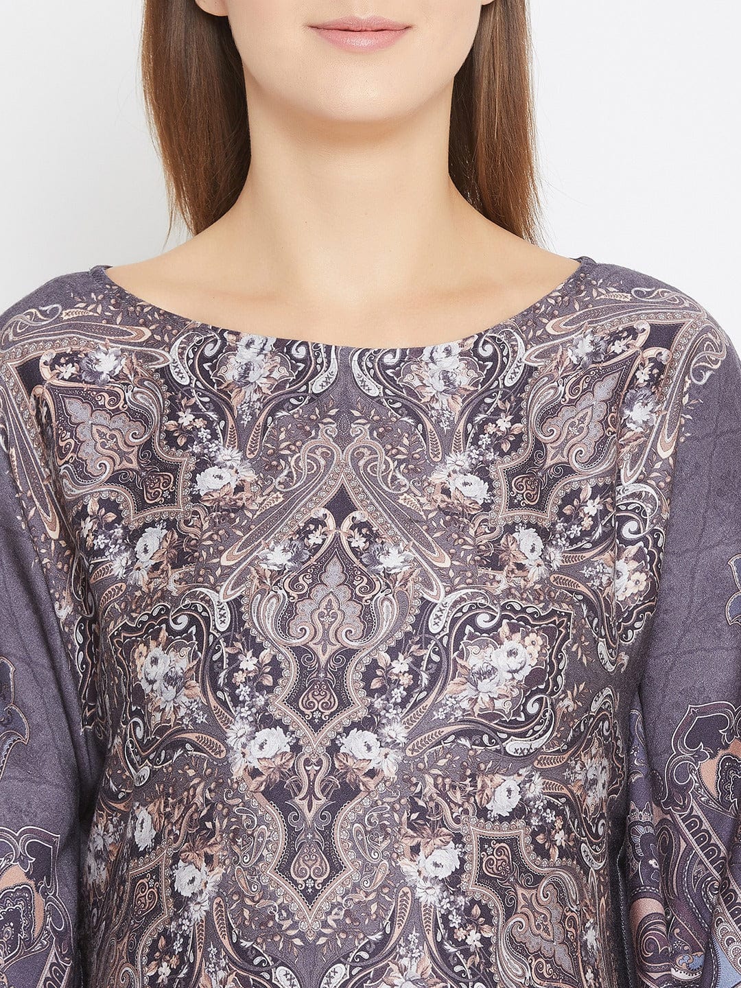 The Kaftan Company Kaftan Regal Motif Printed Grey Maxi Kaftan