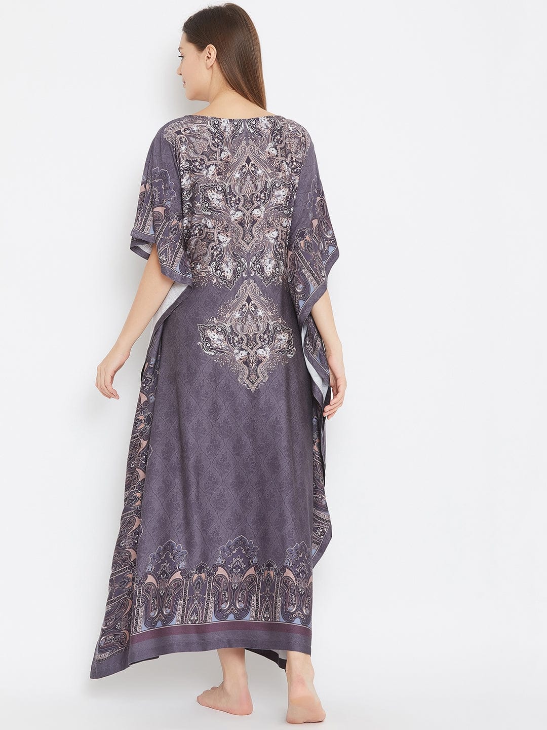 The Kaftan Company Kaftan Regal Motif Printed Grey Maxi Kaftan