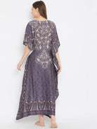 The Kaftan Company Kaftan Regal Motif Printed Grey Maxi Kaftan