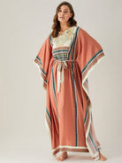 The Kaftan Company Kaftan Rust Red Floral Yoke Loungewear Kaftan