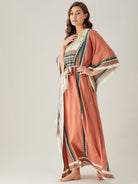 The Kaftan Company Kaftan Rust Red Floral Yoke Loungewear Kaftan
