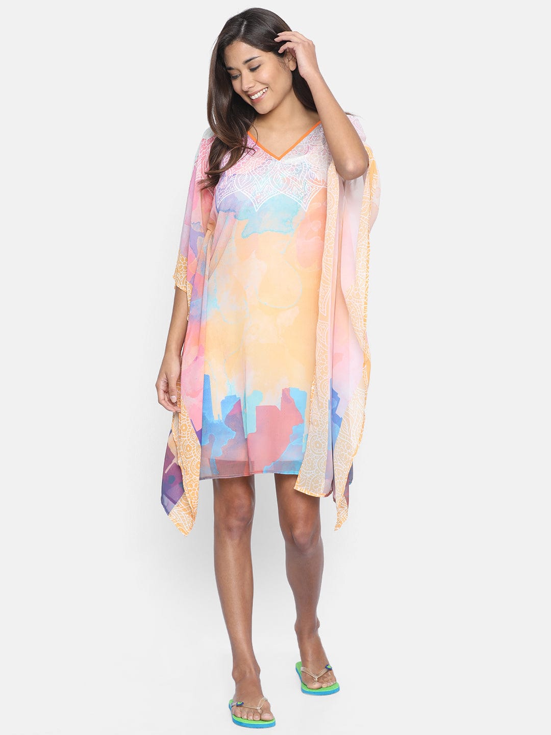 The Kaftan Company Kaftan Smudged Scape Sheer Beachwear Kaftan - (Clearance - Final Sale)