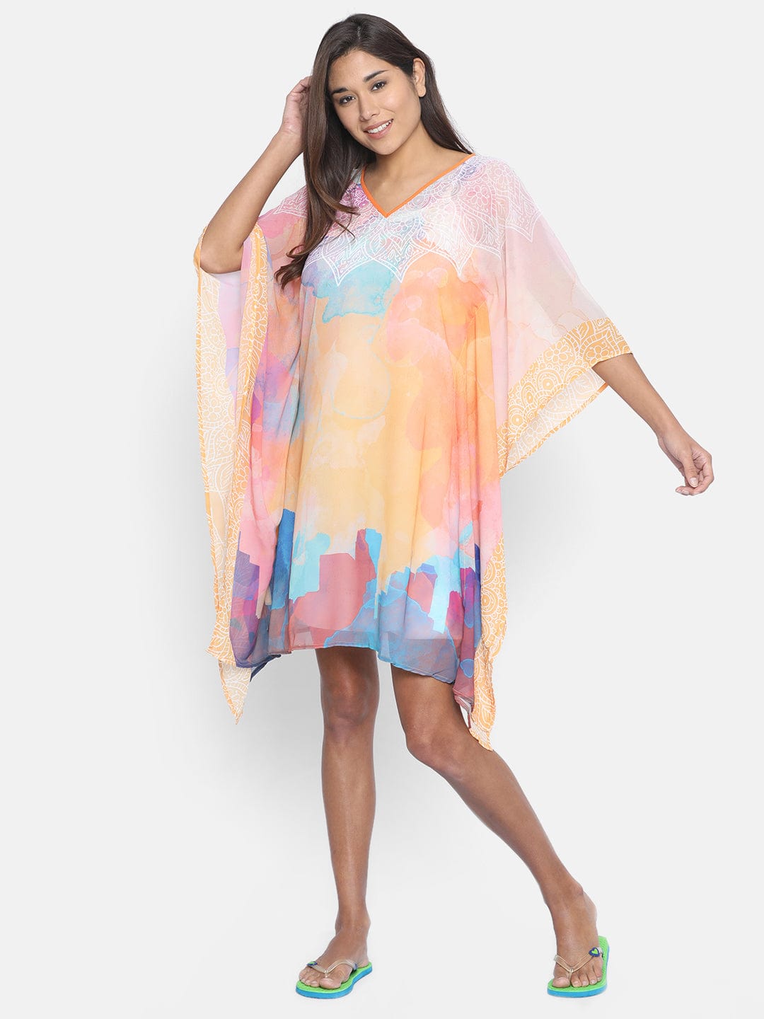 The Kaftan Company Kaftan Smudged Scape Sheer Beachwear Kaftan - (Clearance - Final Sale)
