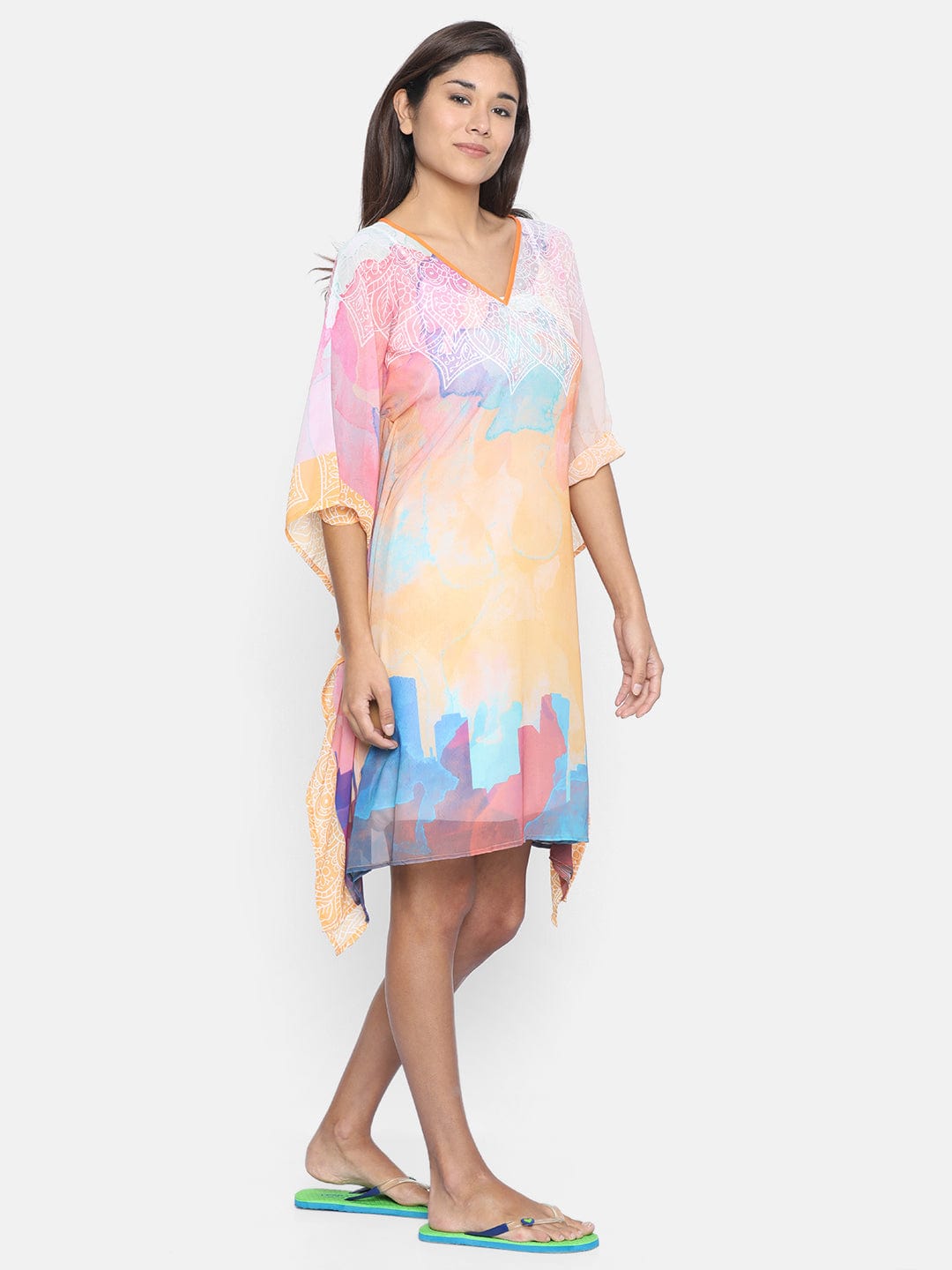 The Kaftan Company Kaftan Smudged Scape Sheer Beachwear Kaftan - (Clearance - Final Sale)
