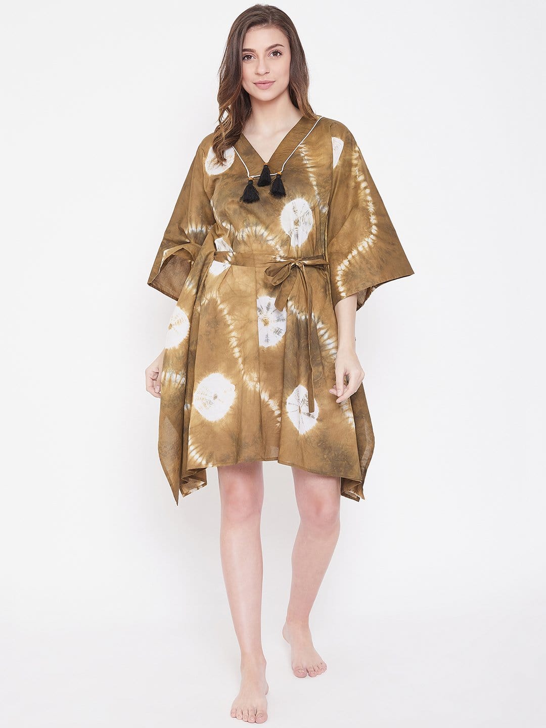 The Kaftan Company Kaftan Tortilla Tan Tie-Dye Kaftan with Belt - (Clearance - Final Sale)