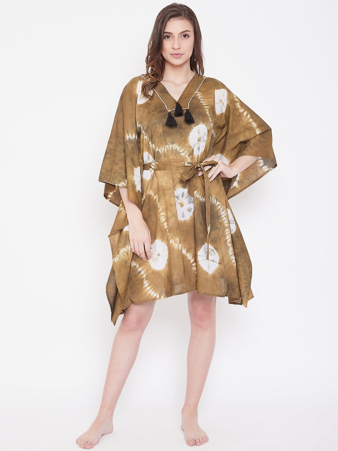 The Kaftan Company Kaftan Tortilla Tan Tie-Dye Kaftan with Belt - (Clearance - Final Sale)