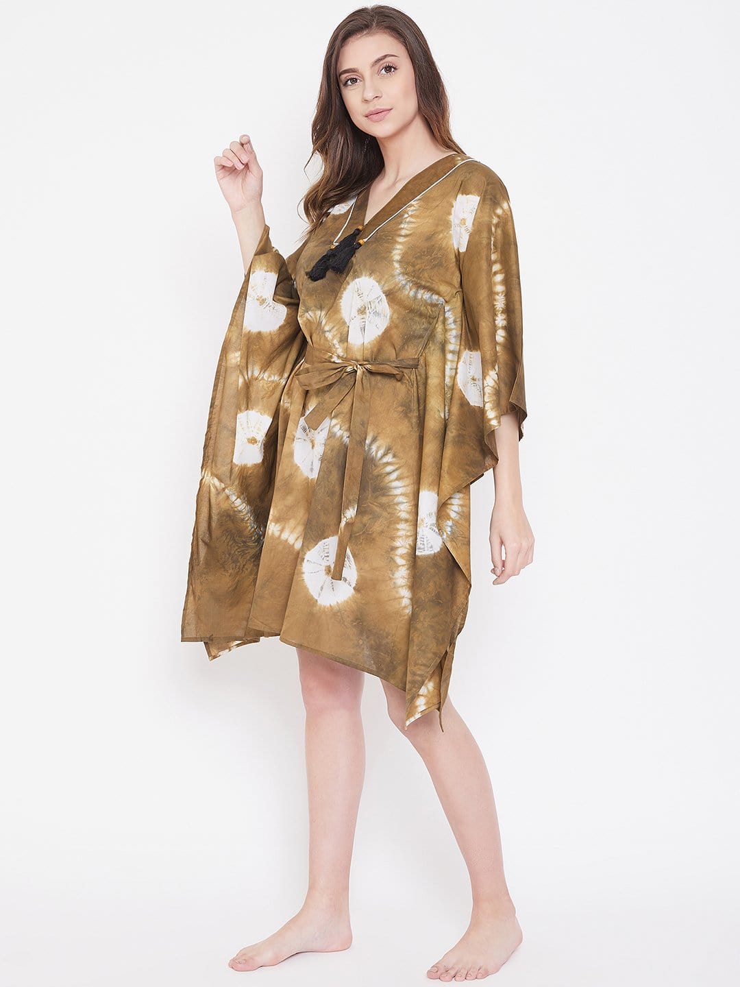 The Kaftan Company Kaftan Tortilla Tan Tie-Dye Kaftan with Belt - (Clearance - Final Sale)