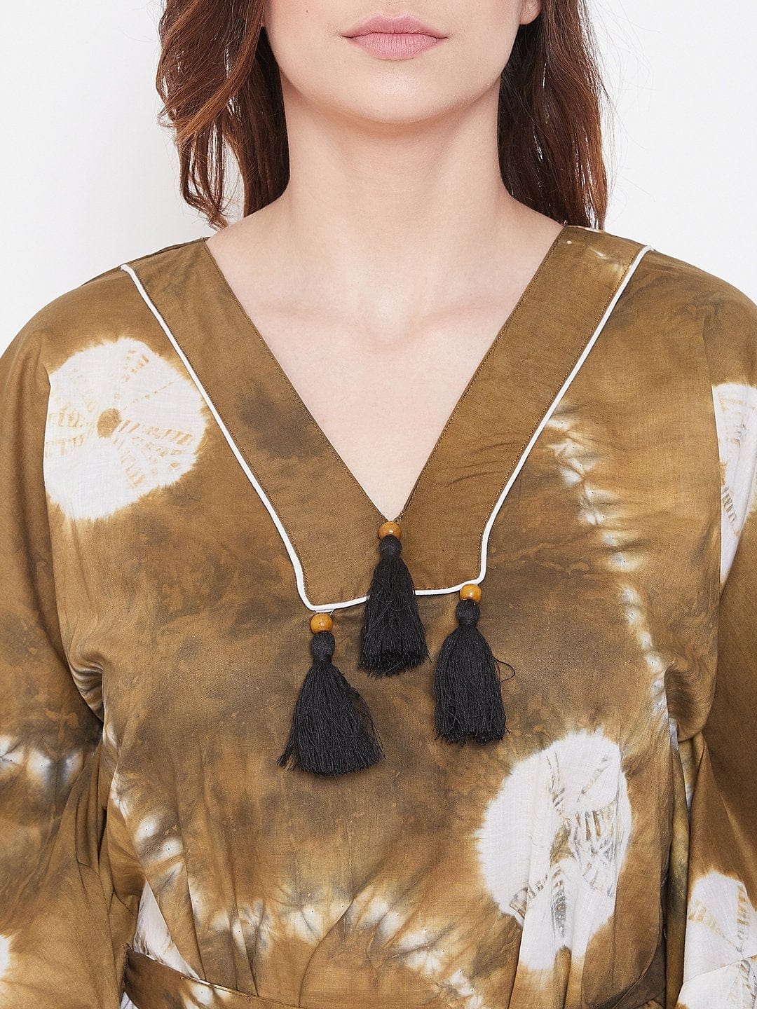 The Kaftan Company Kaftan Tortilla Tan Tie-Dye Kaftan with Belt - (Clearance - Final Sale)