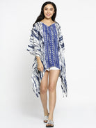The Kaftan Company Kaftan White & Blue Printed Cover-Up Top - (Clearance - Final Sale)