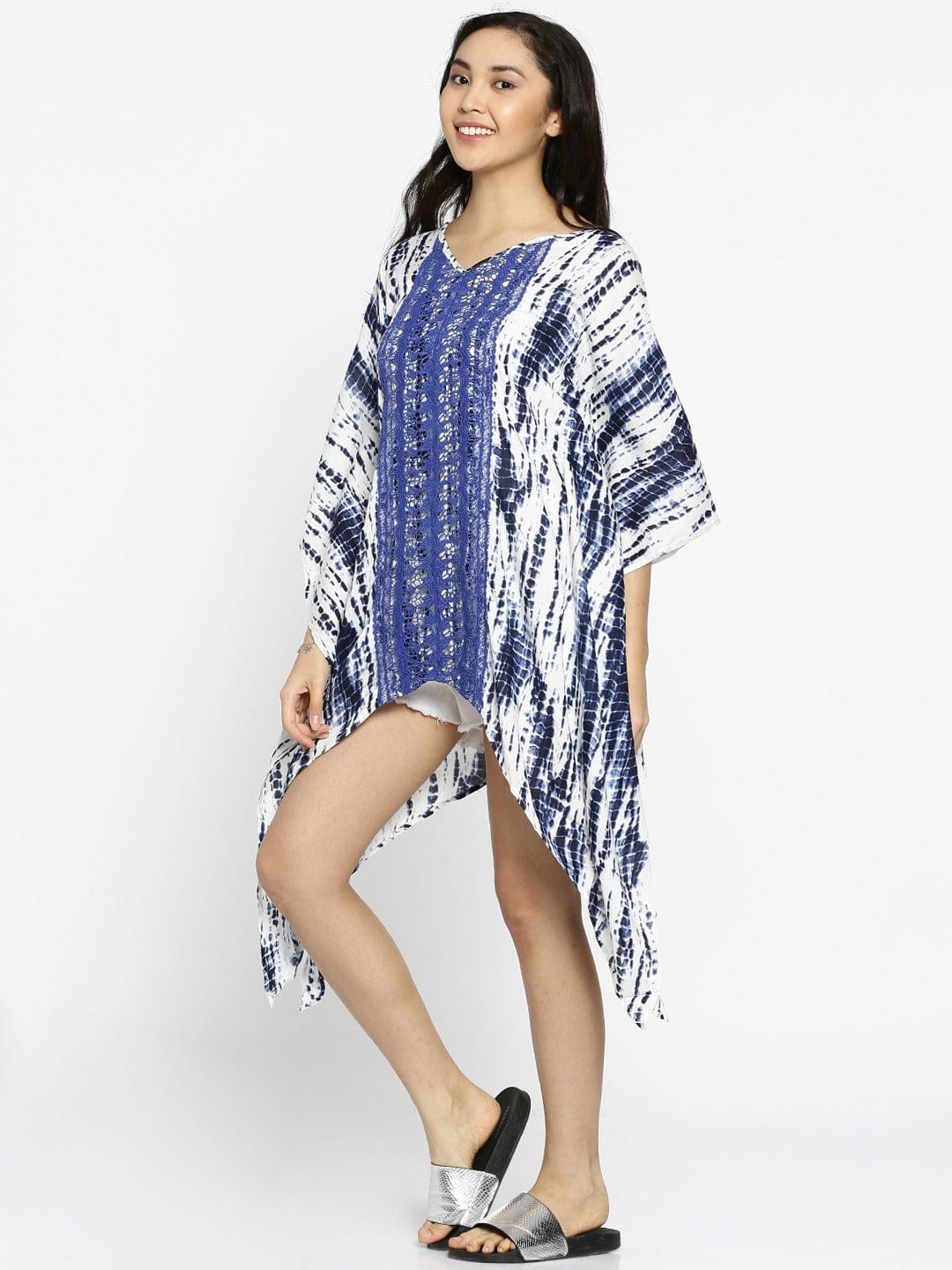 The Kaftan Company Kaftan White & Blue Printed Cover-Up Top - (Clearance - Final Sale)