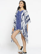 The Kaftan Company Kaftan White & Blue Printed Cover-Up Top - (Clearance - Final Sale)