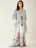 The Kaftan Company Kaftan White Digital Printed Night Wear Maternity Kaftan