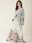 The Kaftan Company Kaftan White Digital Printed Night Wear Maternity Kaftan