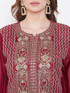 The Kaftan Company Kurta Golden Maroon Zari Embroidery Silk Kaftan