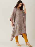The Kaftan Company Kurta Grey Floral Buta and Lace Modal Kaftan Kurta