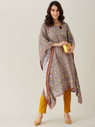 The Kaftan Company Kurta Grey Floral Buta and Lace Modal Kaftan Kurta