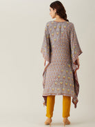The Kaftan Company Kurta Grey Floral Buta and Lace Modal Kaftan Kurta