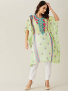 The Kaftan Company Kurta Pastel Green Flora Hand Embroidered Kaftan Kurta
