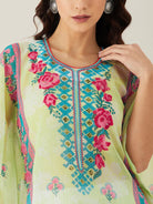 The Kaftan Company Kurta Pastel Green Flora Hand Embroidered Kaftan Kurta