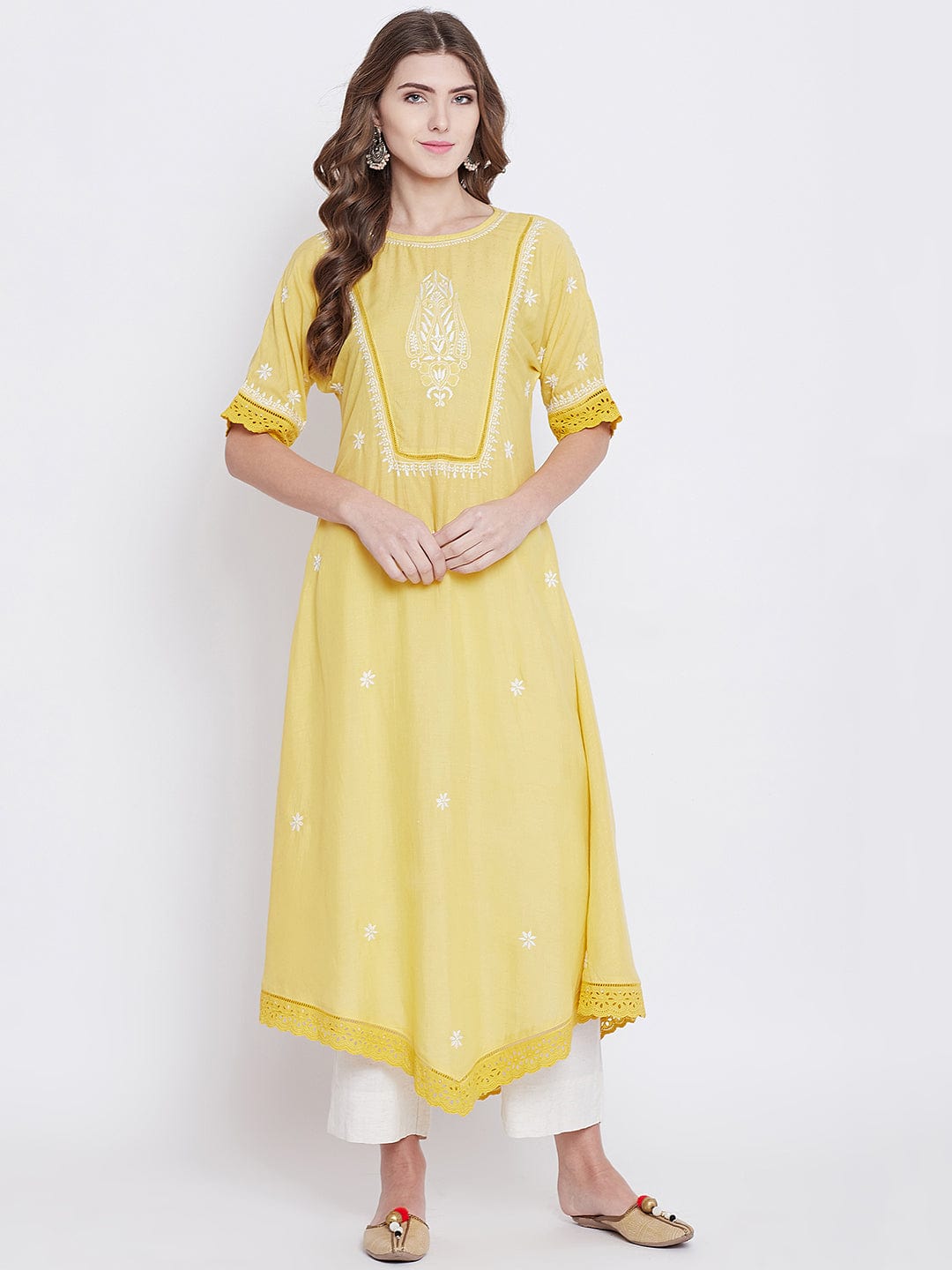 The Kaftan Company Kurta PASTEL SUNSHINE CHIKANKARI KURTA