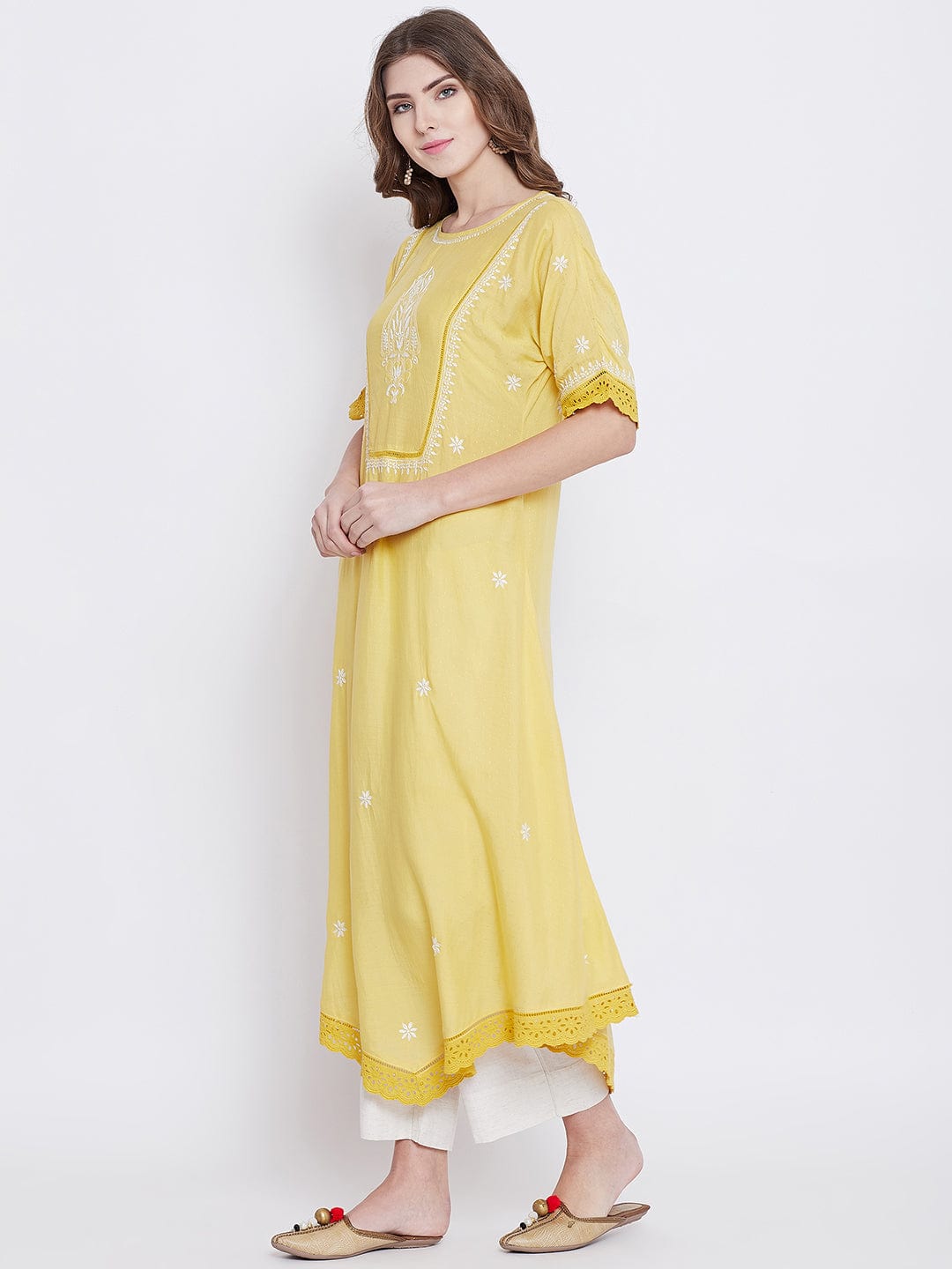 The Kaftan Company Kurta PASTEL SUNSHINE CHIKANKARI KURTA