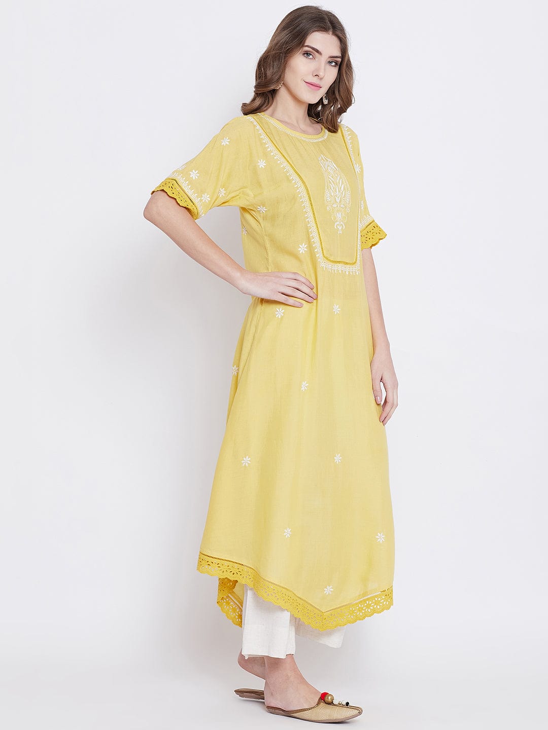 The Kaftan Company Kurta PASTEL SUNSHINE CHIKANKARI KURTA