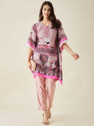 The Kaftan Company Kurta Pink Floral and Paisley Printed Kaftan Kurta
