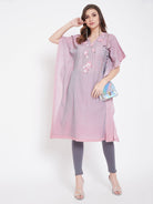 The Kaftan Company Kurta Sequins Embroidery Pink Jacquard Silk Kaftan