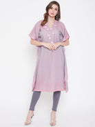 The Kaftan Company Kurta Sequins Embroidery Pink Jacquard Silk Kaftan