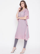 The Kaftan Company Kurta Sequins Embroidery Pink Jacquard Silk Kaftan